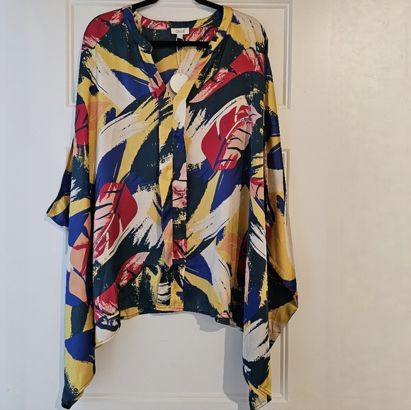 New ODDY Colorful Abstract Women's Poncho Top Sz 3X - Picture 1 of 6